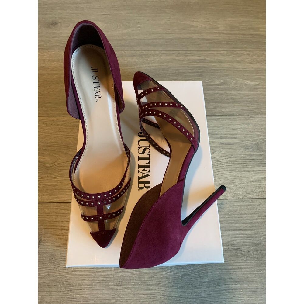 JustFab Burgundy Studded Strappy Stiletto Heels Pointed Toe Size 10